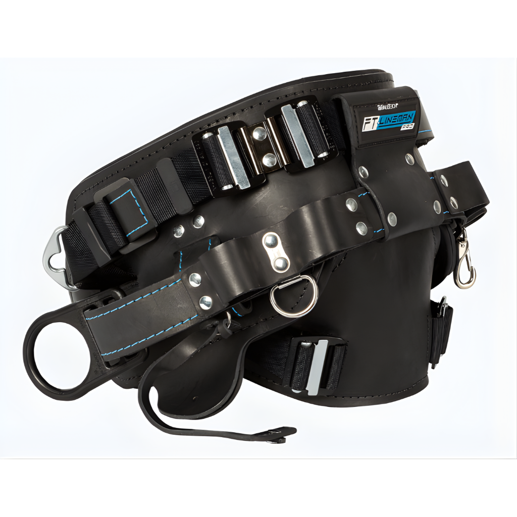 FallTech FT-Lineman Pro body belt showing tongue buckle and side D-rings